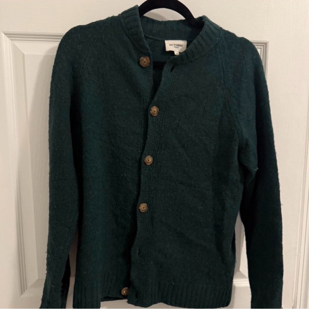 Octobre Dark Green Button-Up Cardigan
